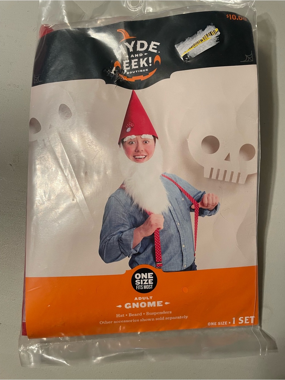 Adult Red Gnome Costume Hat and Beard Set Halloween NWT
